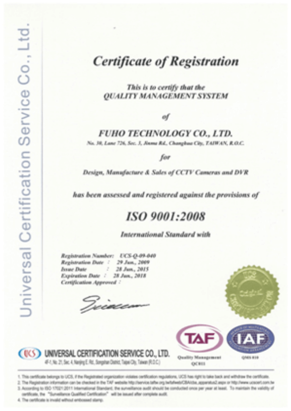 ISO 9001 certificate of registration